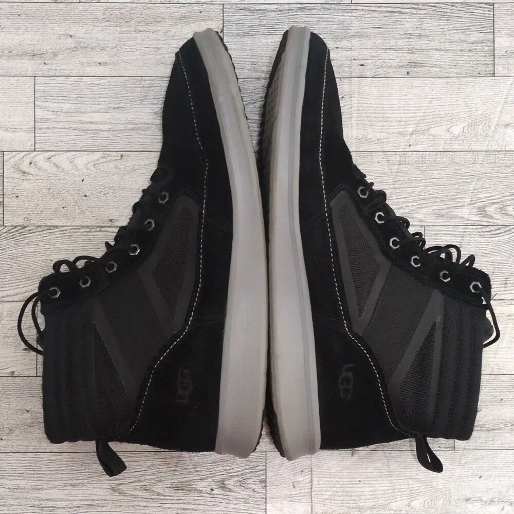 UGG Black Leather Lace-Up Ankle Boots Round Toe Rubber Sole Men's US 10